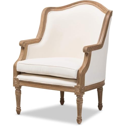HomeStock Rococo Romance Traditional French Accent Chair Elegant Wood Oak Frame Vintage Design Fully Assembled