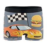 Calzoncillos tipo bóxer para hombre con diseño de coche de carreras y hamburguesas que absorben la humedad, para playa, talla S, Patrón de coche de carreras y hamburguesa, Large