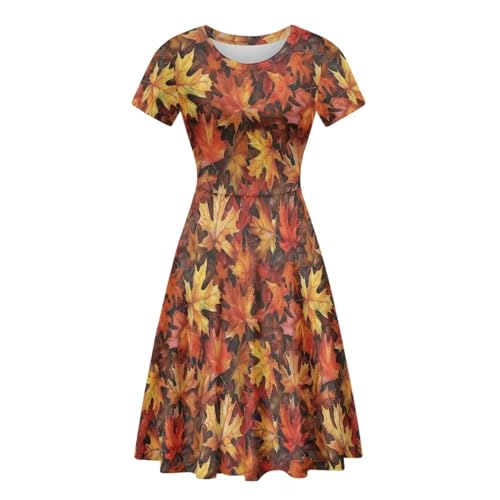 Image of POLERO Sunflower Dress for Women Floral Summer Dresses Short Sleeve Casual Sundresses Midi Dresses