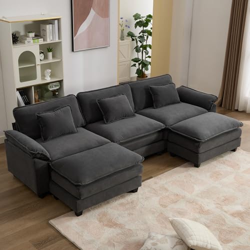 IPKIG 117" Modular Sectional Sofa, Velvet U-Shaped Sectional Couch Comfy