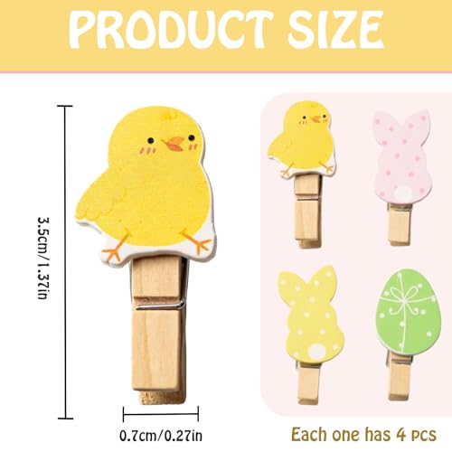 12 Stück Ostern Holzklammern, Wiederverwendbare Osterdeko Klammern mit Hasenmotiv, Ostern Hasen Klammer Holz Klein für Kinder und Erwachsene
