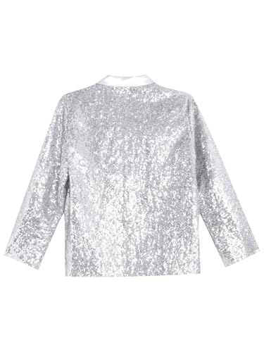 Kids Girls Sequin Lapel Blazers Jacket Button Down Long Sleeve Suit Coat for Wedding Party Prom Banquet2