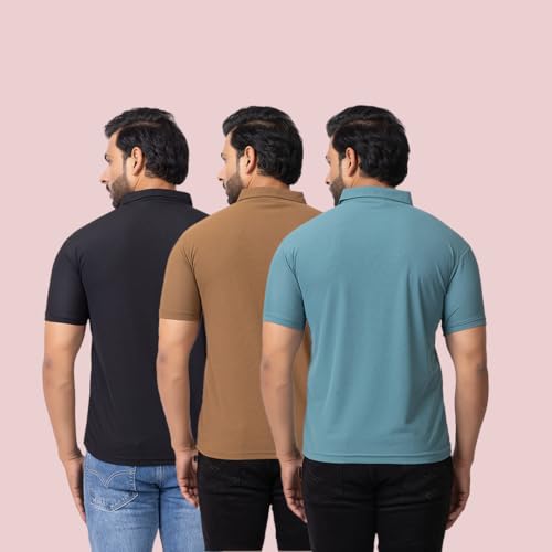 Image of HANABY Summer Wear Casual Wear Solid Polycotton Polo T-Shirt | Collar T-Shirt | Half Sleeves for Men (Pack of 3) (H-1336-Pack of 3)