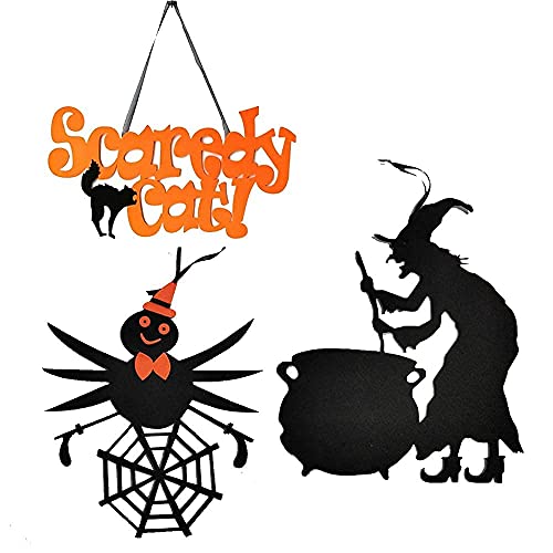 Halloween Decorations Felt Crafts Kits - Halloween Hanging Ornaments - For Kids Halloween Party Diy Cutouts On Wall And Door Spider Scaredy Cat Witch 3 Pieces #TOP10