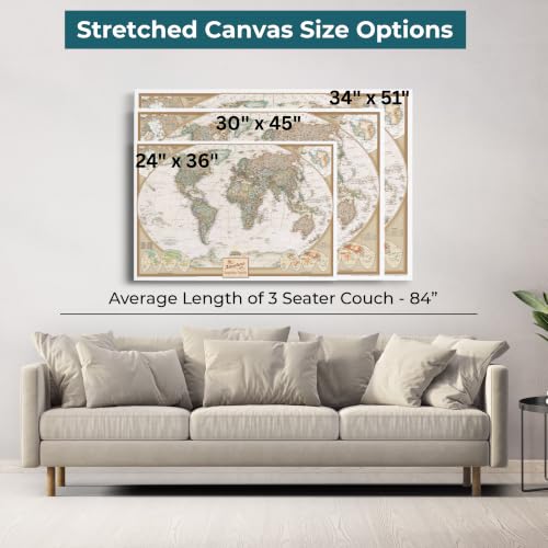 Image of Executive World Map with Pins - Detailed National Geographic Canvas Travel Map - Large Modern Frameless Wall Art - Gallery Wrap - 30 inch x 45 inch