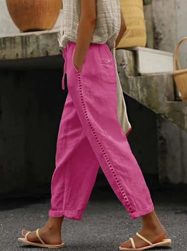 CHARTOU Cargo Pants Women Linen Pants Capri Trousers Elastic Waist Lace Beach Lounge Pants Slacks with Pockets2