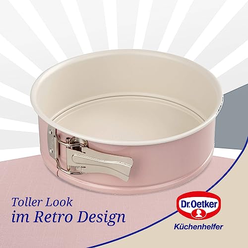 Foto von Dr. Oetker Springform Ø 20 cm mit Flachboden, runde Kuchenform Modern Baking - Retro Design mit zweifarbiger, keramisch verstärkter Premium-Antihaftbeschichtung (Farbe: Rosa/Creme), Menge: 1 Stück