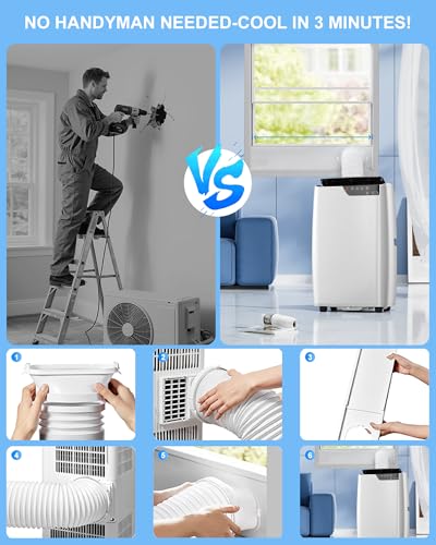Image of 16,000 BTU Portable Air Conditioners for Rooms Up To 800 Sq.Ft. Portable AC, Dehumidifier, 24H Timer, Sleep Mode & Water level indication, Remote Control & Window Kit, White & Black
