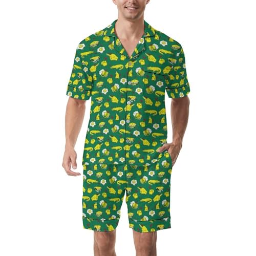 Cvrozpwy 19th Hole Pajamas Sets for Men Golf Sleepwear PJs Sets Short Sleeve Button-Down 2 Pieces Loungewear with Pockets