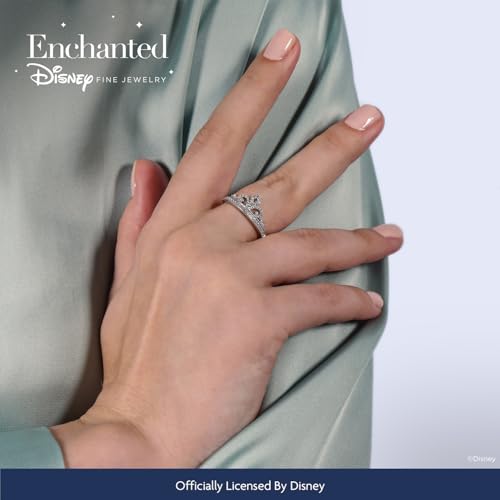 Jewelili Enchanted Disney Fine Jewelry Sterling Silver 1/4 Cttw Diamond Disney Princess Tiara Ring.2
