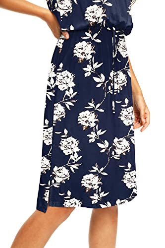 Image of Simier Fariry Womens Summer Hide Belly Knee Length Travel Dress Pocket Short Sleeve Midi Work Casual Outfits