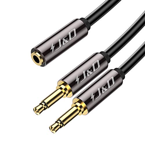 J&D 3.5mm 1/8 inch TRS Female to 2 X 3.5mm 1/8 inch TS Male Stereo Audio Cable, Gold Plated Copper Shell Heavy Duty Y-Splitter Audio Adapter, 9 Feet