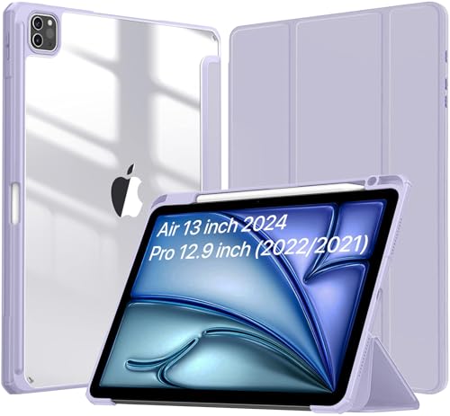 Image of Robustrion for iPad Air 13 inch Cover Case /for iPad Pro 12.9 inch with [Pencil Holder] [Transparent Back] Hybrid Case Cover for iPad Air 13 inch 2024 [Auto Sleep Wake Support] - Lavender