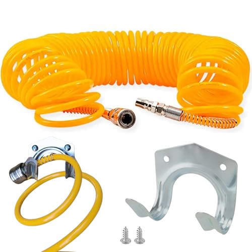 Manguera Compresor Aire Resistente para un Entorno de hasta 12m de Trabajo con Conectores Rápidos – Manguera Aire Comprimido para Herramientas Neumáticas – Gancho de Pared Incluido (15m | 8x12mm)