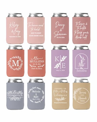 50 PCS Customized Wedding Can Coolers Personalized Wedding Favors Monogram Can Holders (Custom, 50 can cooler)
