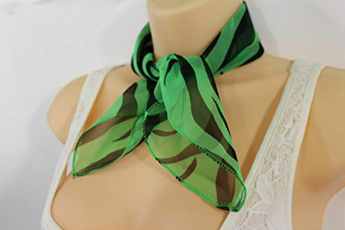 TFJ Women Fashion Mini Neck Scarf Sheer Fabric Zebra Animal Print Green Black2