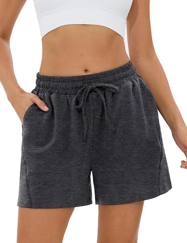 Terecey Short Sport Femme en Coton Pantalon Court Été Doux et Respirant Bermuda Femme avec Poches Bas de Survêtement Court Casual Plage Gym