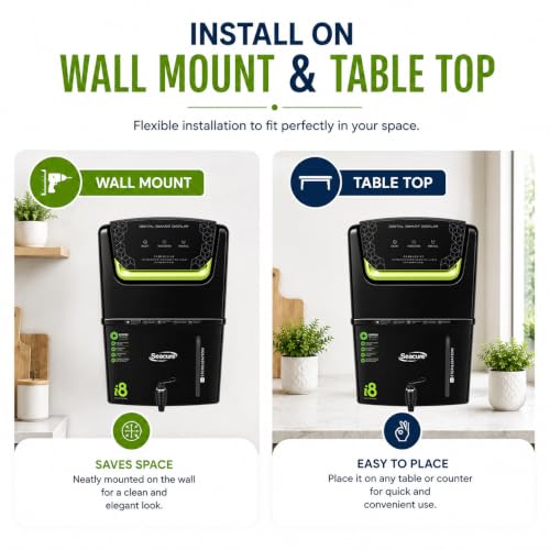Image of Seacure Aqua i8 RO Water Purifier | RO + UV + UF + Copper Alkaline + TDS Adjuster | 10 Stage Purification | High TDS | Inbuilt TDS Adjuster | Fully Automatic Function | 12L Tank | 1 Year Warranty