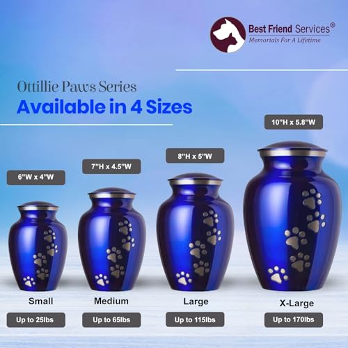 Best Friend Services Pet Urn - Ottillie Paws Legacy Memorial Pet Cremation Urns for Dogs and Cats Ashes Hand Carved Brass Memory Keepsake Urn (Small, Pure Blue, Vertical Pewter Paws) - Thumbnail 4