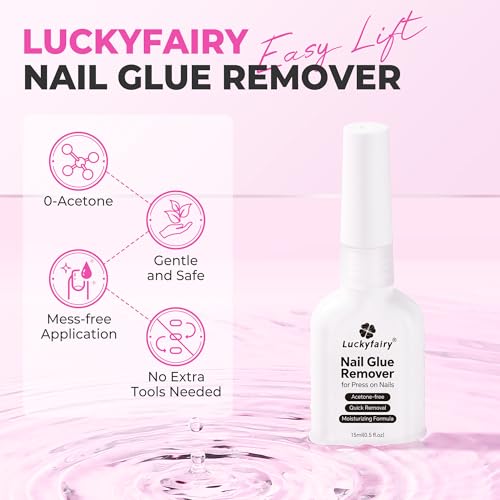 Image of Luckyfairy Nail Glue Remover for Press on Nails, 15ml Acetone-free Nail Polish Remover, Multi-Functional Glue Remover for Nails Tips, Quick Easy Gentle Removal, Not for Gel Polish