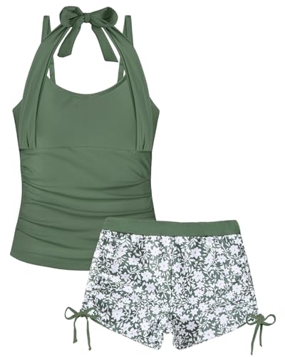 Bikini niña de dos piezas FishingDino con top halter y pantalón corto ajustable para 7-15 años