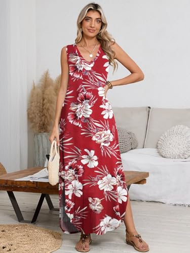 Image of BELAROI Womens Plus Size Maxi Dress Sundress Summer Casual Sleeveless V Neck Pockets Beach Swimsuit Coverup Loose