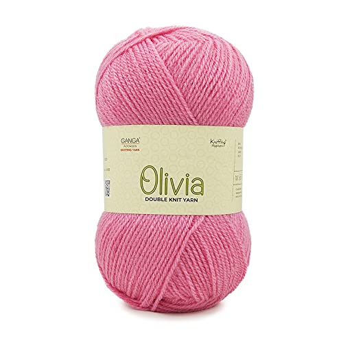 Image of Ganga Acrowools Acrylic Olivia, Double Knit Yarn. Hand Knitting and Crochet Yarn. Oekotex Class 1 Certified. Pack of 2 Balls - 100Gms Each. Shade No - Olv038, Pink