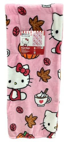 Jay Franco & Sons, Inc. Hello Kitty Fall Plush Throw Blanket - Pink - Pumpkins, Leaves & Lattes