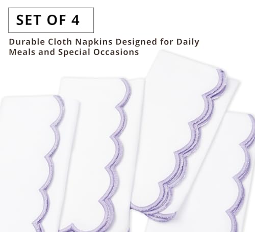 Image of PurpleEssences Scalloped Cloth Napkins 18x18 in - White Edges Lavender