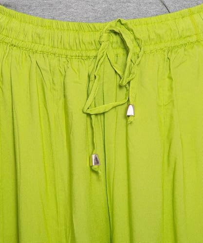 Image of TNQ Palazzo Pants for Women Rayon Full Flared Free Size | for Any Kurti | Ethnic Or Casual Wear (IN, Alpha, 2XL, Lime Green)