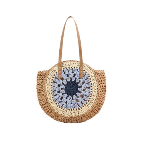 Sac en paille de plage rond au design tressé main et finitions soignées