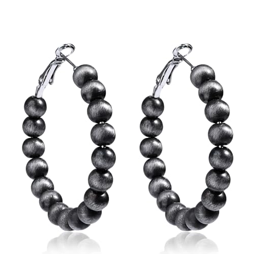 Navajo Pearls Dangle Chunky Hoop Earrings for Women Hypoallergenic Silver Vintage Western Cowgirl Jewelry