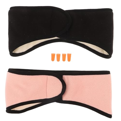 LIFKOME Orejeras para Dormir Ajustables Forro de Felpa Suave Cubiertas de Orejas de Invierno sin Presión 2 Piezas en Negro y Rosa Protectores Auditivos Cómodos para Mujeres y Viajes