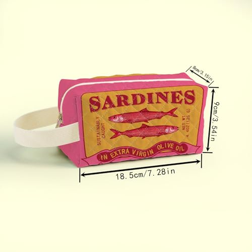 Pink Sardine Can Printed Quilted Makeup Pouch for Women - Velvety Polyester Cosmetic Organizer w/Triple Compartments, Travel & Makeup Brush Holder2