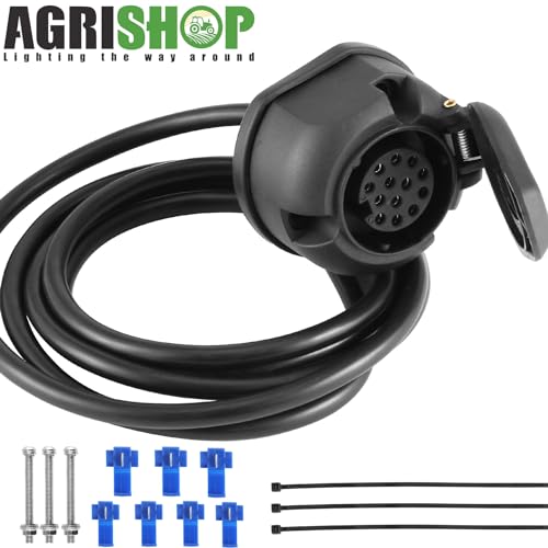 AGRISHOP 13 Polige Anhängersteckdose mit Kabel 2M,Steckdose 13 polig PKW Anhänger Elektrosätze Kable 8 Adriges für Anhängerkupplungen