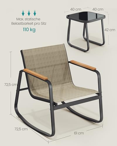SONGMICS Gartenmöbel-Set, Balkonmöbel, 2 Schaukelstühle mit Tisch, Stahl, Terrassenmöbel, mit Armlehnen, atmungsaktives Kunstfasergewebe, Terrasse, Garten, tintenschwarz GGF0027B01 5