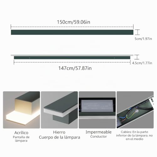 Miniatura 4 de Klighten Led Aplique De Pared Largo Exterior, Lámpara De Pared Interior, 150cm 45w Apliques De Pared, Ip65 Aluminio Moderna Luz De Pared, Para Jardín Patio Salón, Blanco Cálido 3000k, Antracita
