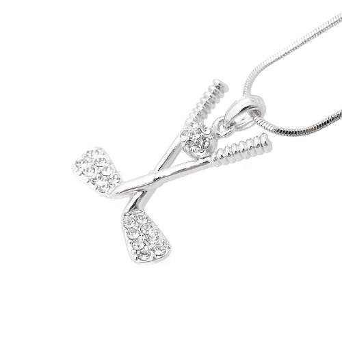 Spinningdaisy Silver Plated Crystal Golf Club And Clear Golf Ball Necklace #TOP2