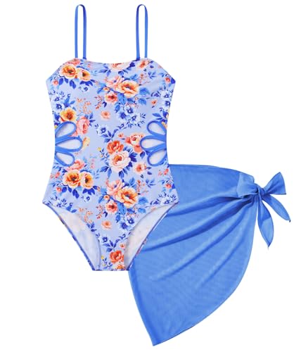 Image of Girls One Piece Swimsuit Bathing Suit with Cover Up Size 7-16