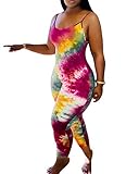 Jumpsuits for Women Casual Plus Size One Piece Tie Dye Jumpsuits Rose Red
