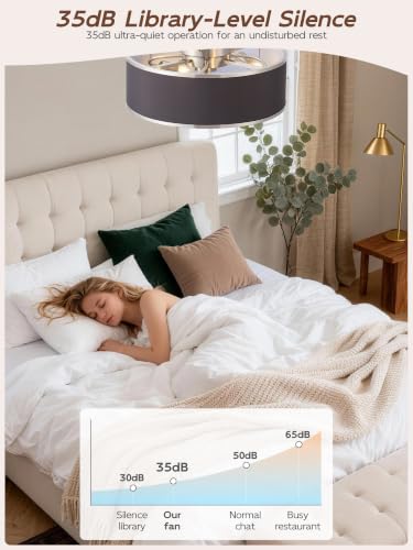 Image of Flush Mount Ceiling Fans with Lights, 20 inch Caged Boho Ceiling Fan with Light and Remote, Bladeless with 6 Speeds for Bedroom, Nursery, Living Room