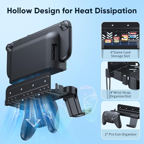 Image of Metal Wall Mount for Nintendo Switch 2 /1 /OLED (Mount Behind TV) | Switch 2 /Switch /OLED Organizer Shelf Stand Holder with 10 Game Card Slots & Hanger Brackets for Joycon*4