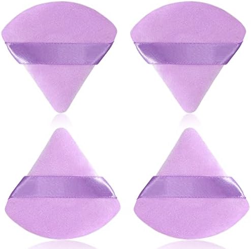 4 Pieces Puff Powder Triangle Powder Puff for Loose Powder Mineral Powder Wet Dry Cosmetic Foundation Velour Sponge Makeup Beauty Tool-Purple