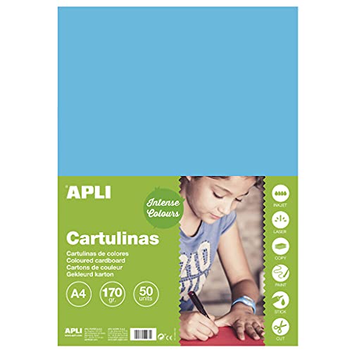 Apli - Cartoncini Colorati Set da 50 Pezzi, A4, Blu (Cielo)