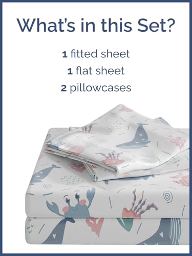 Image of Kids Full Fish & Whales Bed Sheets - 4 Piece Kids Fish & Whales Sheet Set | Fish & Whales Themed Bedding, Ultra-Soft, Cute & Cozy, Breathable & Machine Washable, Bed Set for Boys, Girls & Teens, Comfy