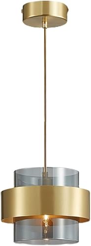 Soutas Luces colgantes de cristal para isla de cocina lámpara colgante de techo de latón dorado con pantalla de vidrio gris humo lámpara moderna de