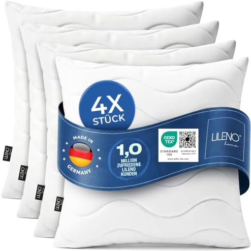 LILENO HOME Kopfkissen 80x80 (4er Set) – 95°C waschbar, Ökotex 100 | Made in Germany – Kissen 80x80 anpassbar für idealen Schlaf – Schlafkissen, Bettkissen, Polster, Pillow