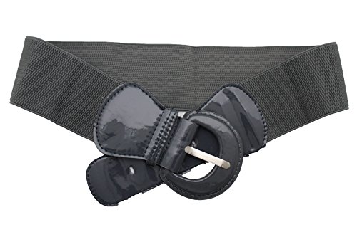 TFJ Women Elastic Fashion Fabric Belt Big Round Buckle Charcoal Dark Grey Color3