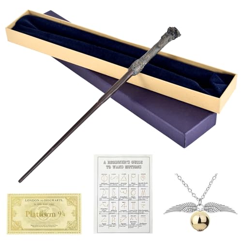 Lotvic Zauberstab HPotter Luxus Zauberstab mit Stahlkern 37CM Elderstab Harry aus Stahlkern und Harz mit Zauberspruch-Karte Halskette und Stationsticket Zauberstäbe HPotter für Spielzeug Cosplay