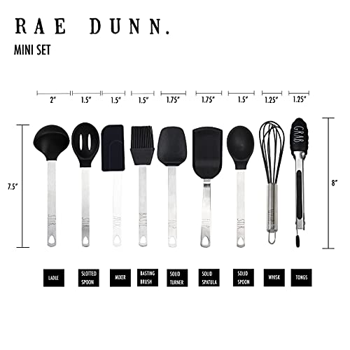 Rae Dunn Everyday Collection 9 Piece Mini Kitchen Utensil Set- Stainless Steel And Silicone Kitchen Tools- (Black) #TOP5